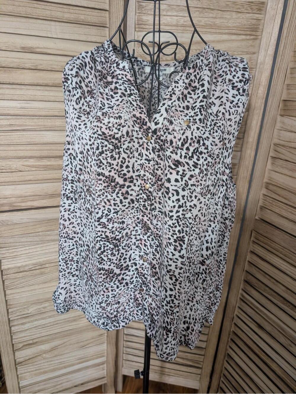 DANIEL RAINN Animal Print Sleeveless Blouse Pleated Bib Sz Xxl Top Stretch